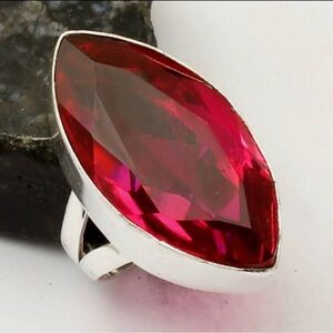 Stamped 925 Silver NATURAL Mozambique Red Garnet Marquis Cut Statement Ring